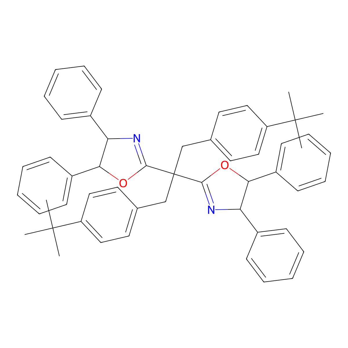 (4R,4'R,5S,5'S)-2,2'-(1,3-Bis(4-(tert-butyl)phenyl)propane-2,2-diyl)bis(4,5-diphenyl-4,5-dihydrooxazole) molecular structure, CAS 1908437-58-0