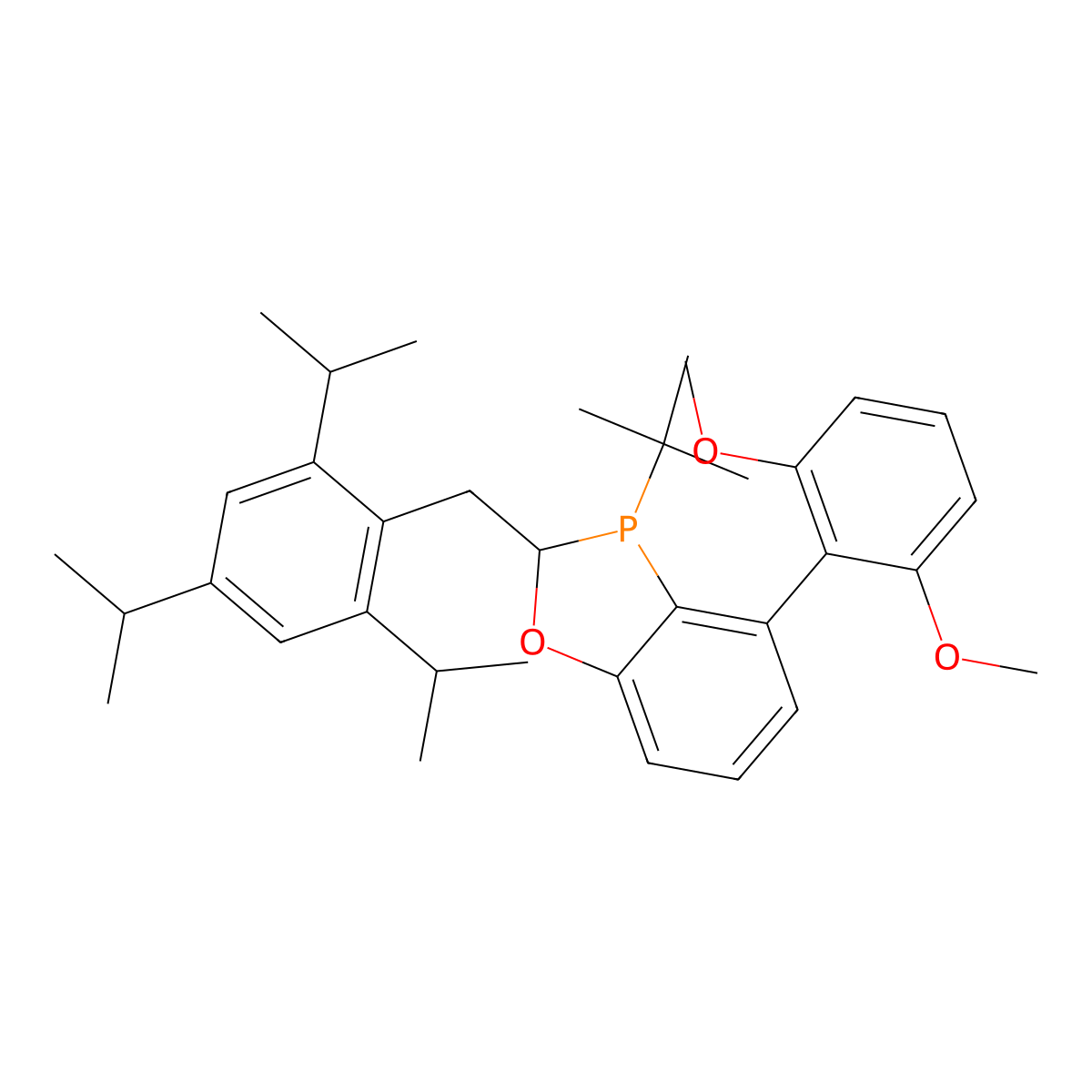 Rel-(2R,3R)-3-(tert-butyl)-4-(2,6-dimethoxyphenyl)-2-(2,4,6-triisopropylbenzyl)-2,3-dihydrobenzo[d][1,3]oxaphosphole molecular structure, CAS 1908442-13-6