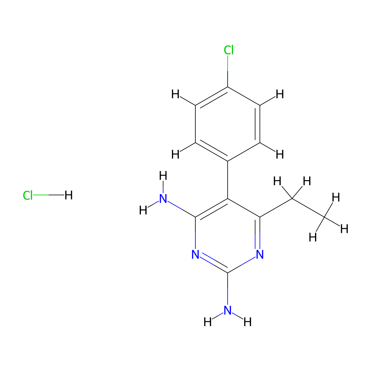 2,4-Pyrimidinediamine, 5-(4-chlorophenyl)-6-ethyl-, hydrochloride (1:1) molecular structure, CAS 19085-09-7