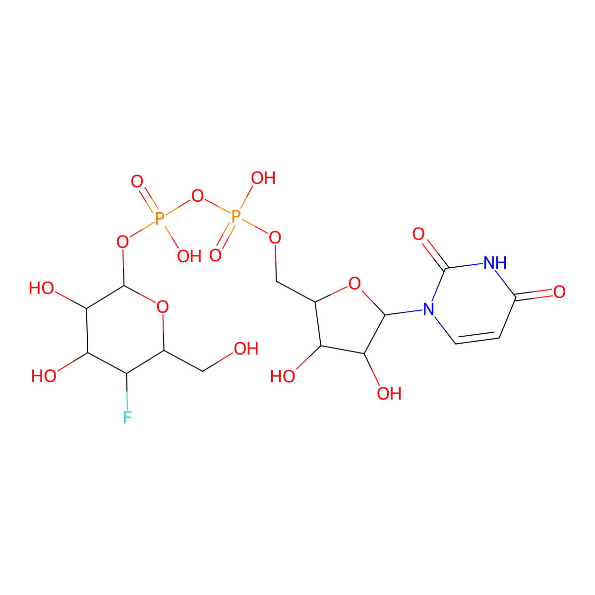 Uridine-5'-diphosphate-4-deoxy-4-fluoro-alpha-D-galactose molecular structure, CAS 190852-32-5