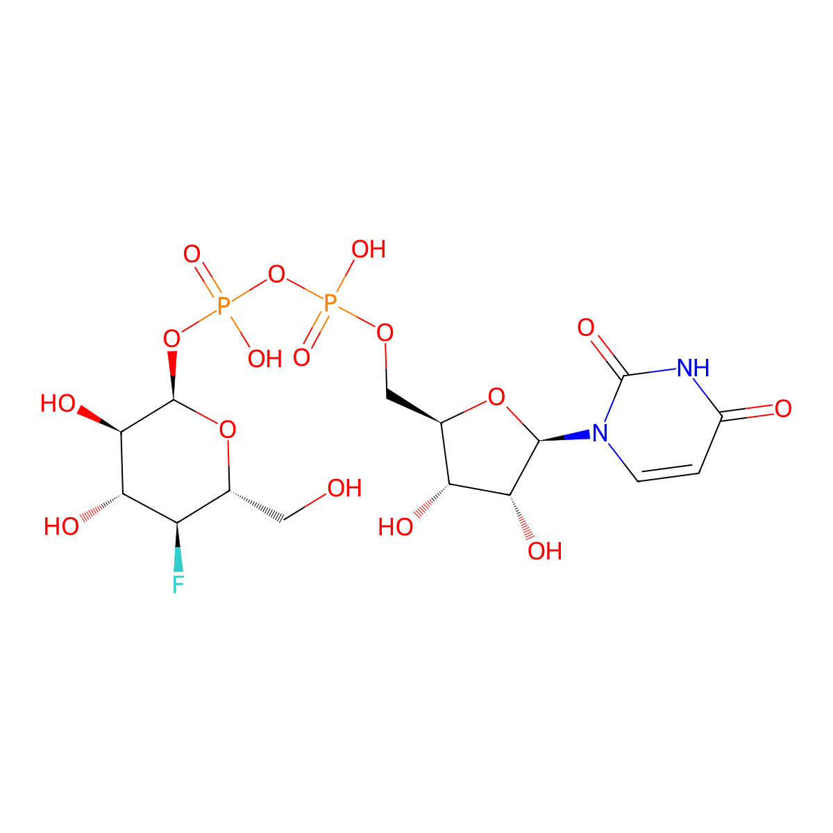 Uridine-5'-diphosphate-4-deoxy-4-fluoro-alpha-D-galactose molecular structure, CAS 190852-32-5
