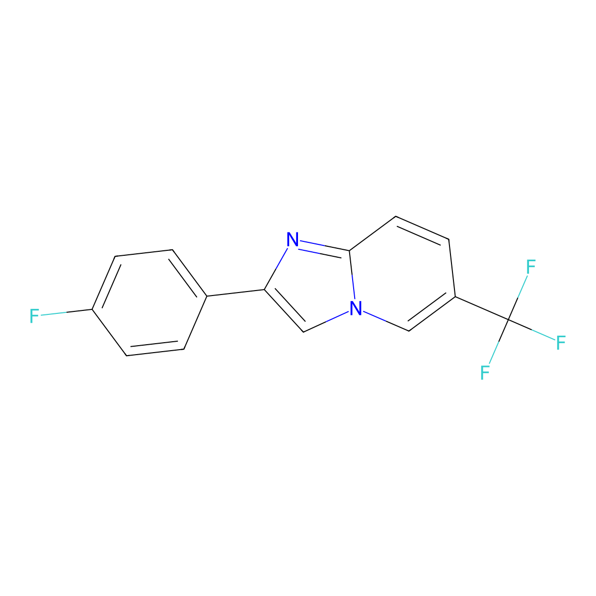 2-(4-Fluorophenyl)-6-(trifluoromethyl)imidazo[1,2-a]pyridine molecular structure, CAS 1908659-83-5
