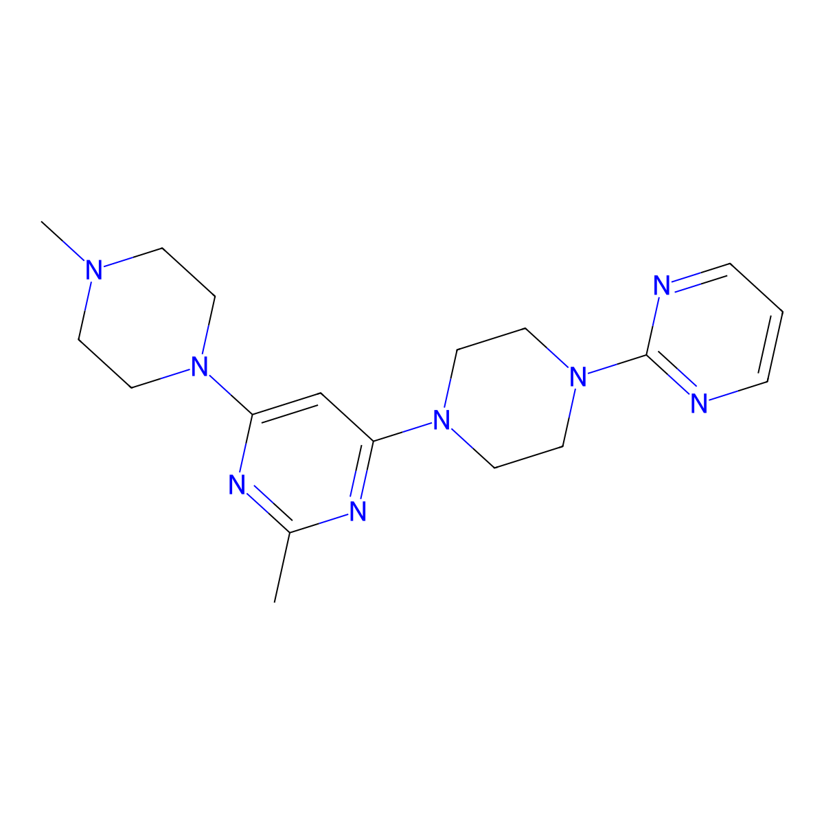 2-Methyl-4-(4-methylpiperazin-1-yl)-6-[4-(pyrimidin-2-yl)piperazin-1-yl]pyrimidine molecular structure, CAS 1909133-77-2