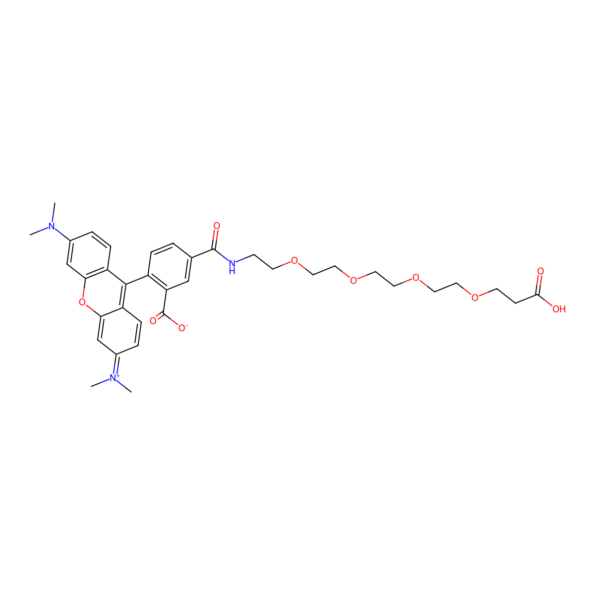 5-[2-[2-[2-[2-(2-Carboxyethoxy)ethoxy]ethoxy]ethoxy]ethylcarbamoyl]-2-[3-(dimethylamino)-6-dimethylazaniumylidenexanthen-9-yl]benzoate molecular structure, CAS 1909223-02-4