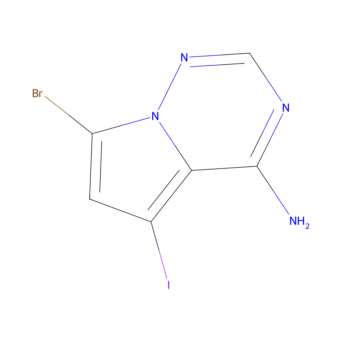 7-Bromo-5-iodopyrrolo[2,1-F][1,2,4]triazin-4-amine molecular structure, CAS 1909271-32-4