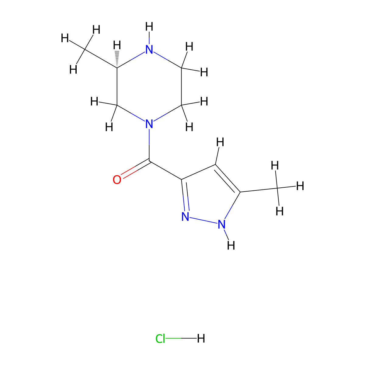 (3R)-3-methyl-1-(5-methyl-1H-pyrazole-3-carbonyl)piperazine hydrochloride molecular structure, CAS 1909286-40-3