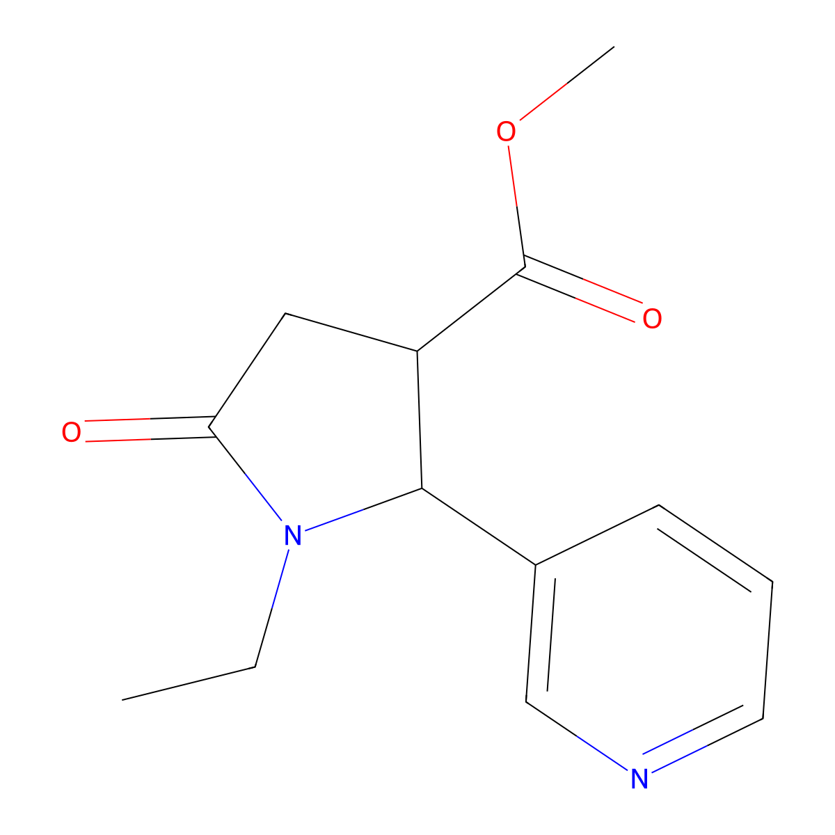 rac-methyl (2R,3R)-1-ethyl-5-oxo-2-(pyridin-3-yl)pyrrolidine-3-carboxylate, trans molecular structure, CAS 1909286-43-6