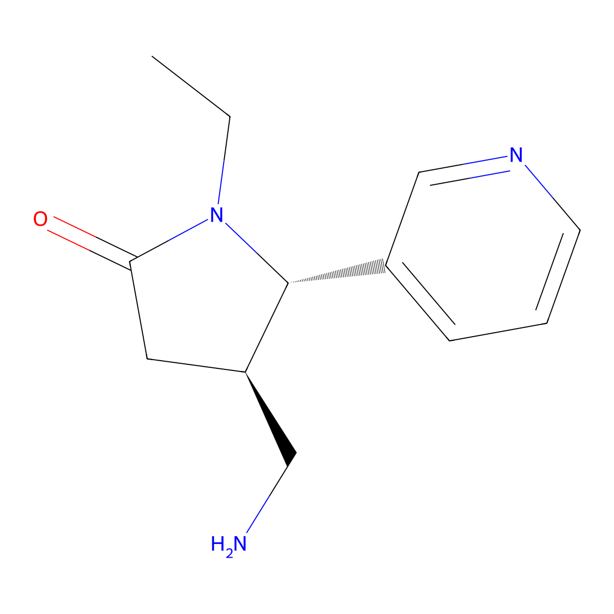 rac-(4R,5S)-4-(aminomethyl)-1-ethyl-5-(pyridin-3-yl)pyrrolidin-2-one, trans molecular structure, CAS 1909286-98-1