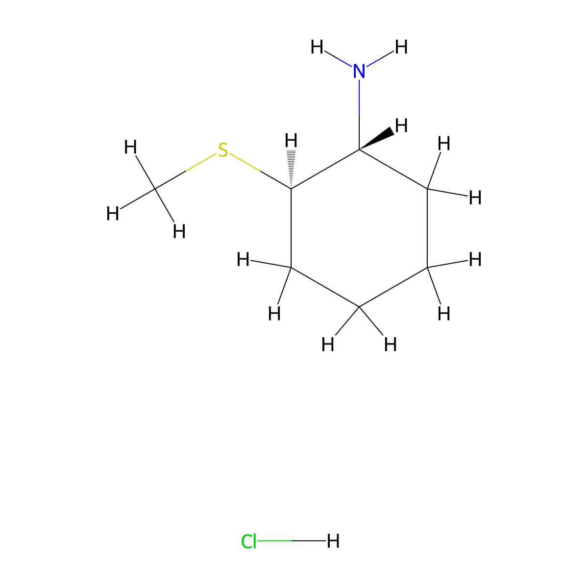 rac-(1R,2R)-2-(methylsulfanyl)cyclohexan-1-amine hydrochloride molecular structure, CAS 1909286-99-2