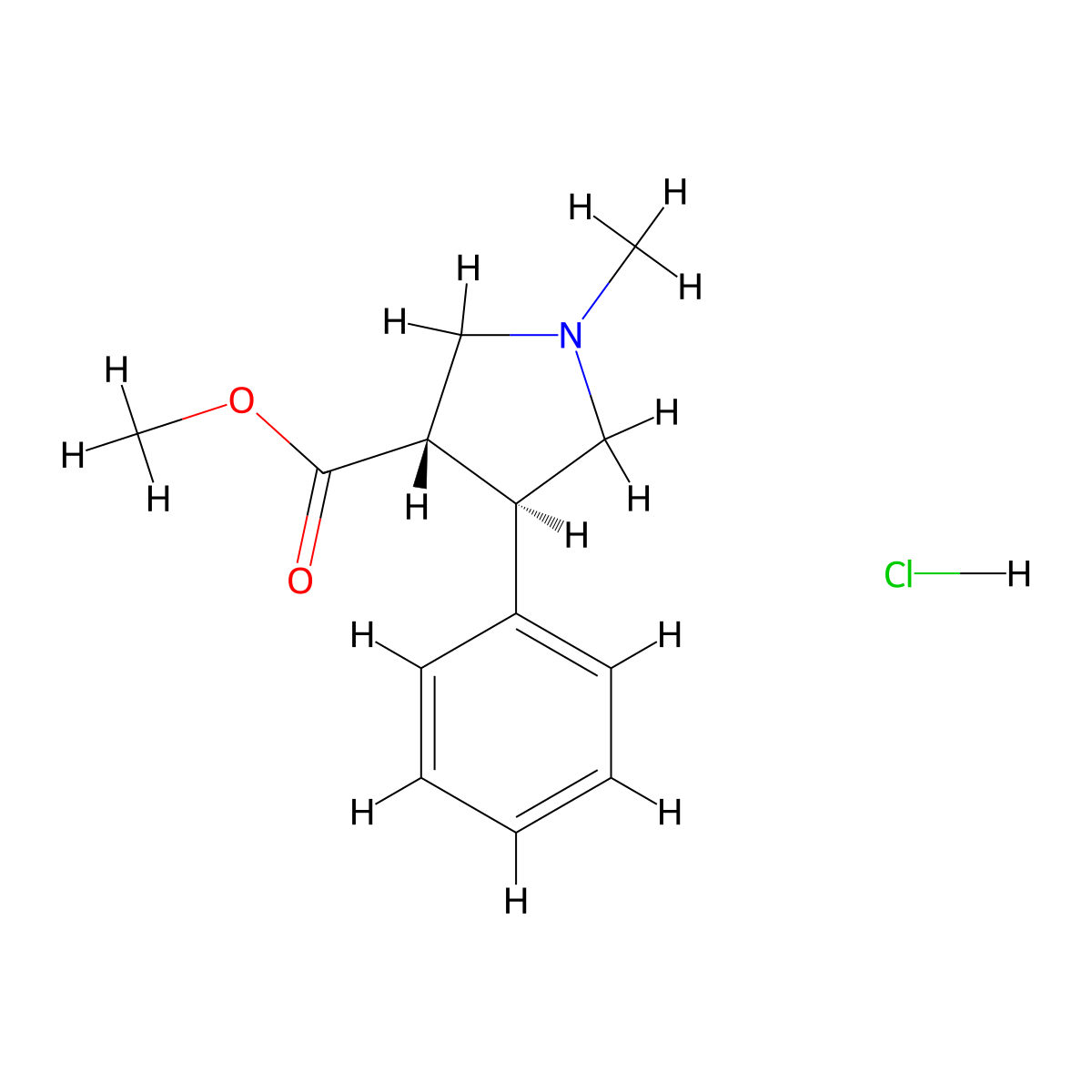 methyl (3S,4R)-1-methyl-4-phenylpyrrolidine-3-carboxylate hydrochloride molecular structure, CAS 1909287-11-1