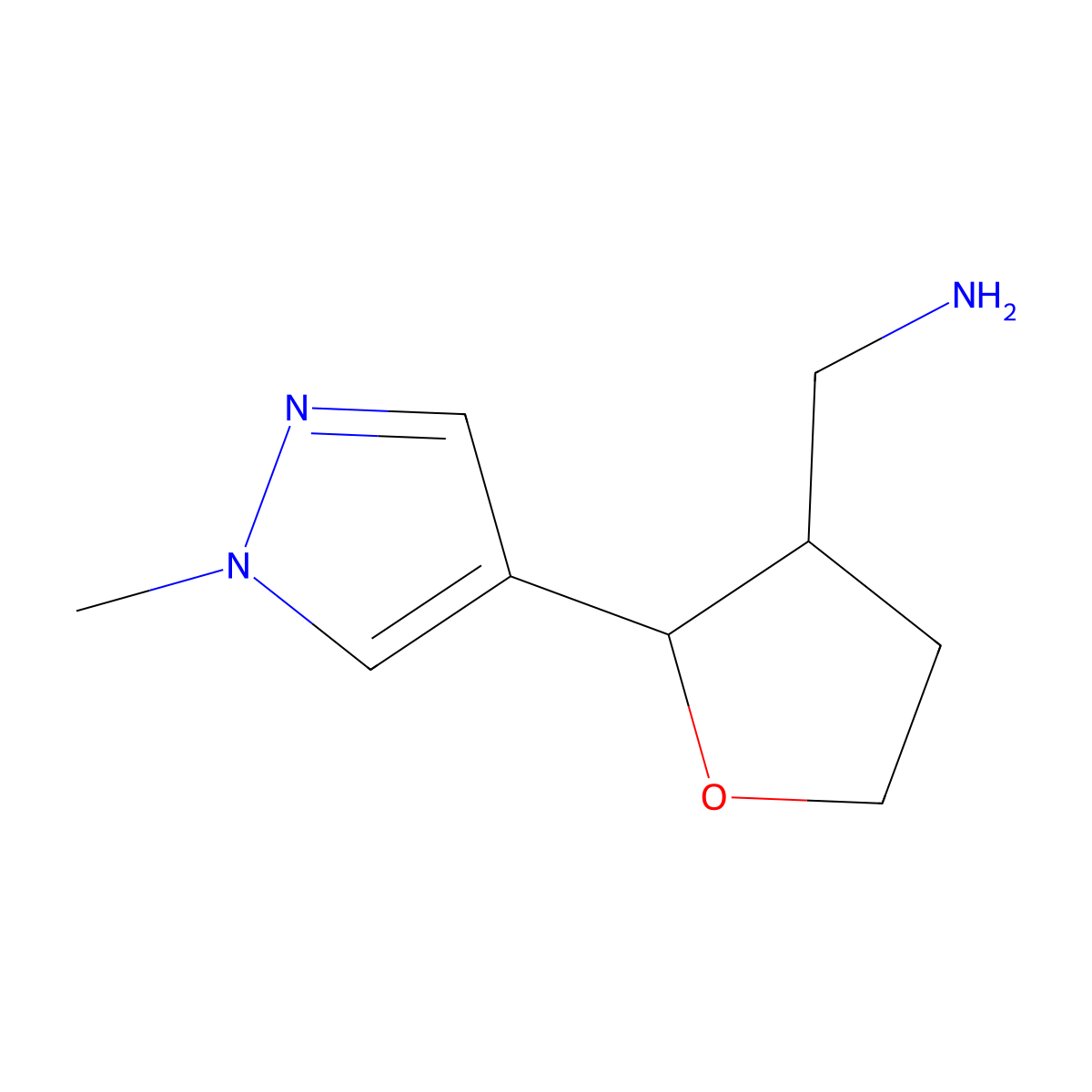 rel-[(2R,3S)-2-(1-methyl-1H-pyrazol-4-yl)oxolan-3-yl]methanamine molecular structure, CAS 1909287-44-0