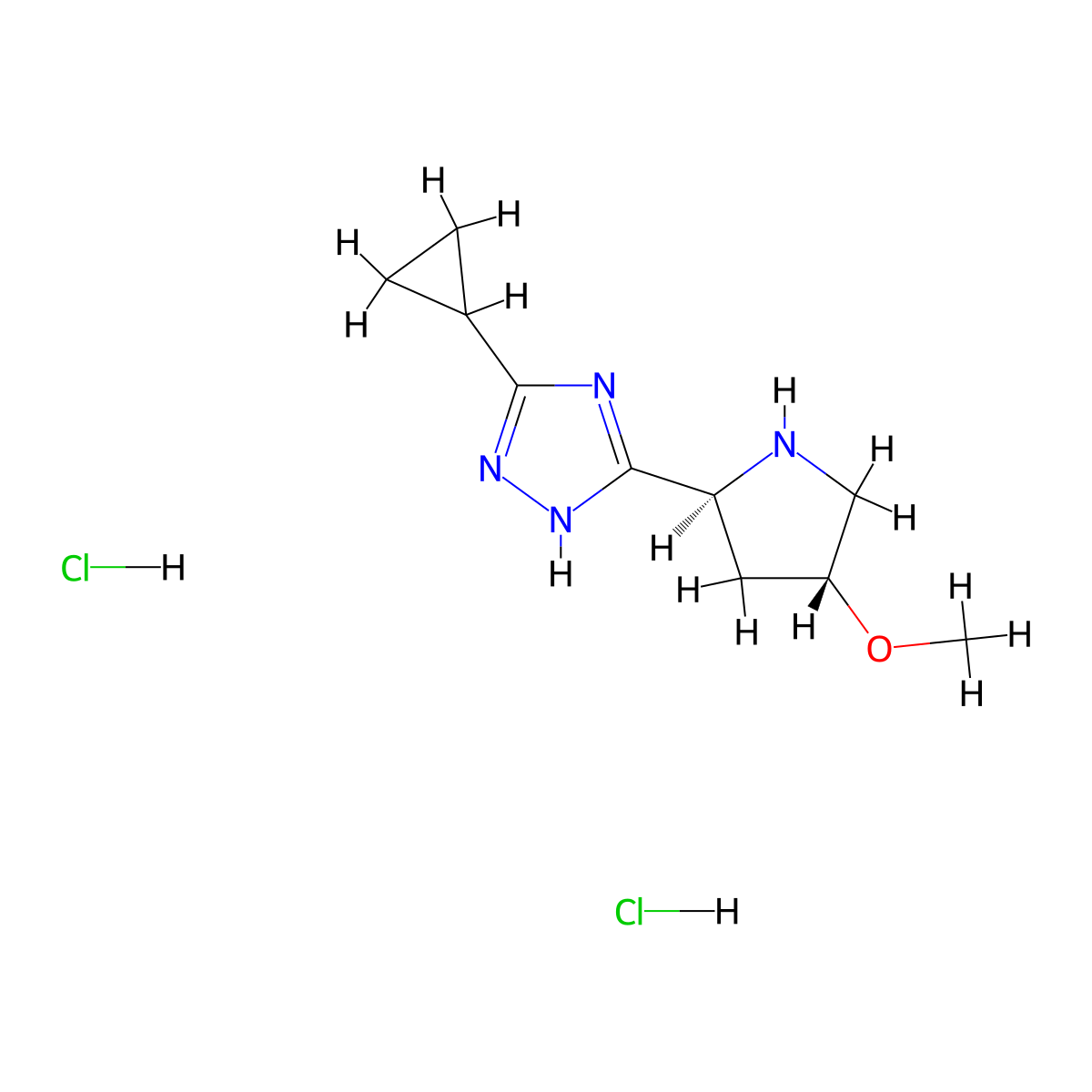 3-cyclopropyl-5-[(2S,4R)-4-methoxypyrrolidin-2-yl]-1H-1,2,4-triazole dihydrochloride molecular structure, CAS 1909287-79-1