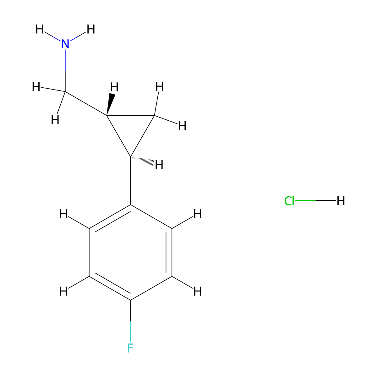 [(1R,2R)-2-(4-fluorophenyl)cyclopropyl]methanamine hydrochloride molecular structure, CAS 1909287-82-6