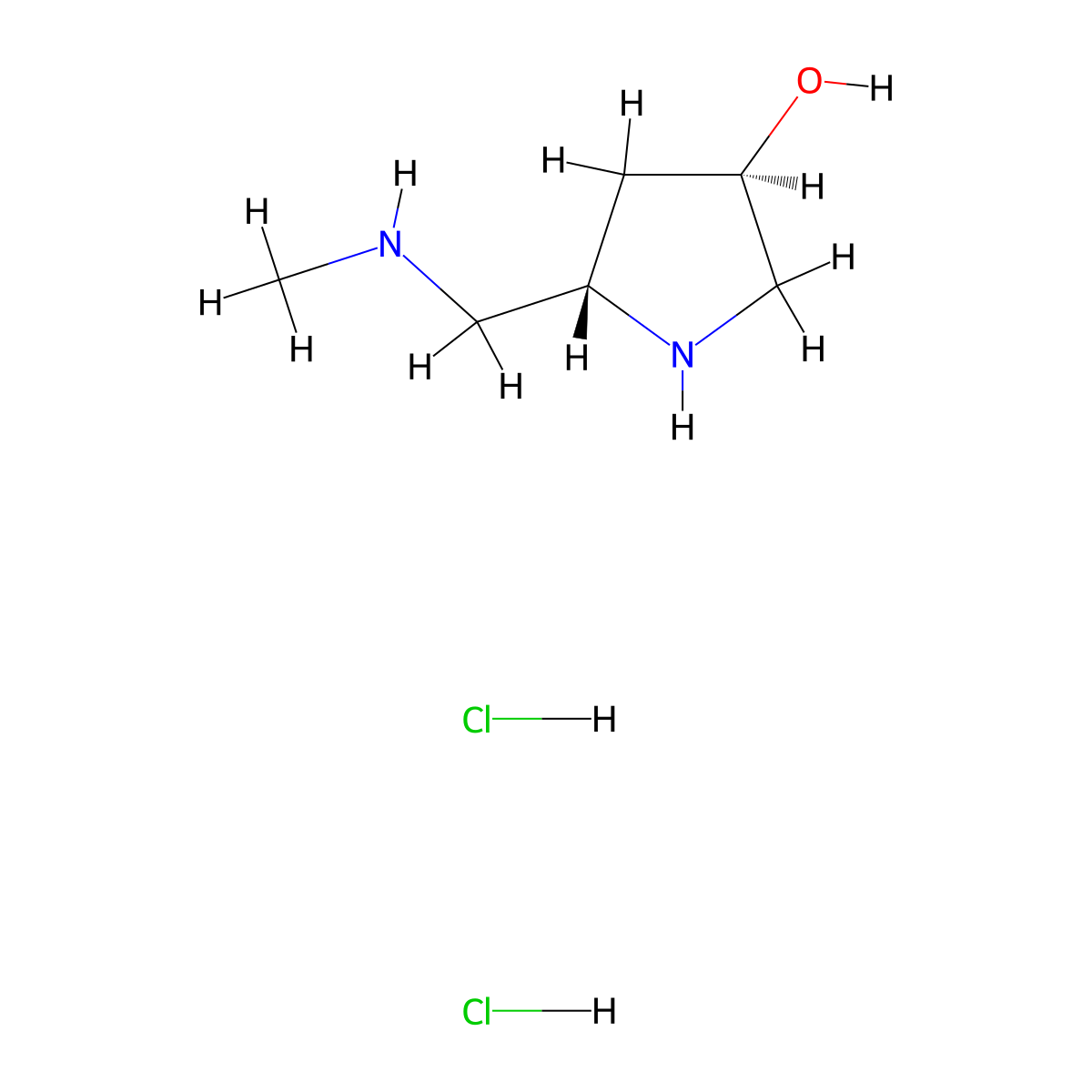 Rac-(3r,5s)-5-[(methylamino)methyl]pyrrolidin-3-ol dihydrochloride molecular structure, CAS 1909287-86-0