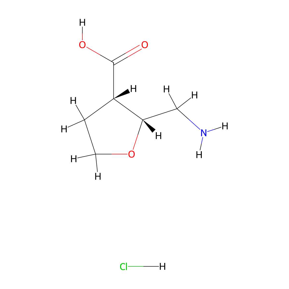 rac-(2R,3S)-2-(aminomethyl)oxolane-3-carboxylic acid hydrochloride molecular structure, CAS 1909288-10-3