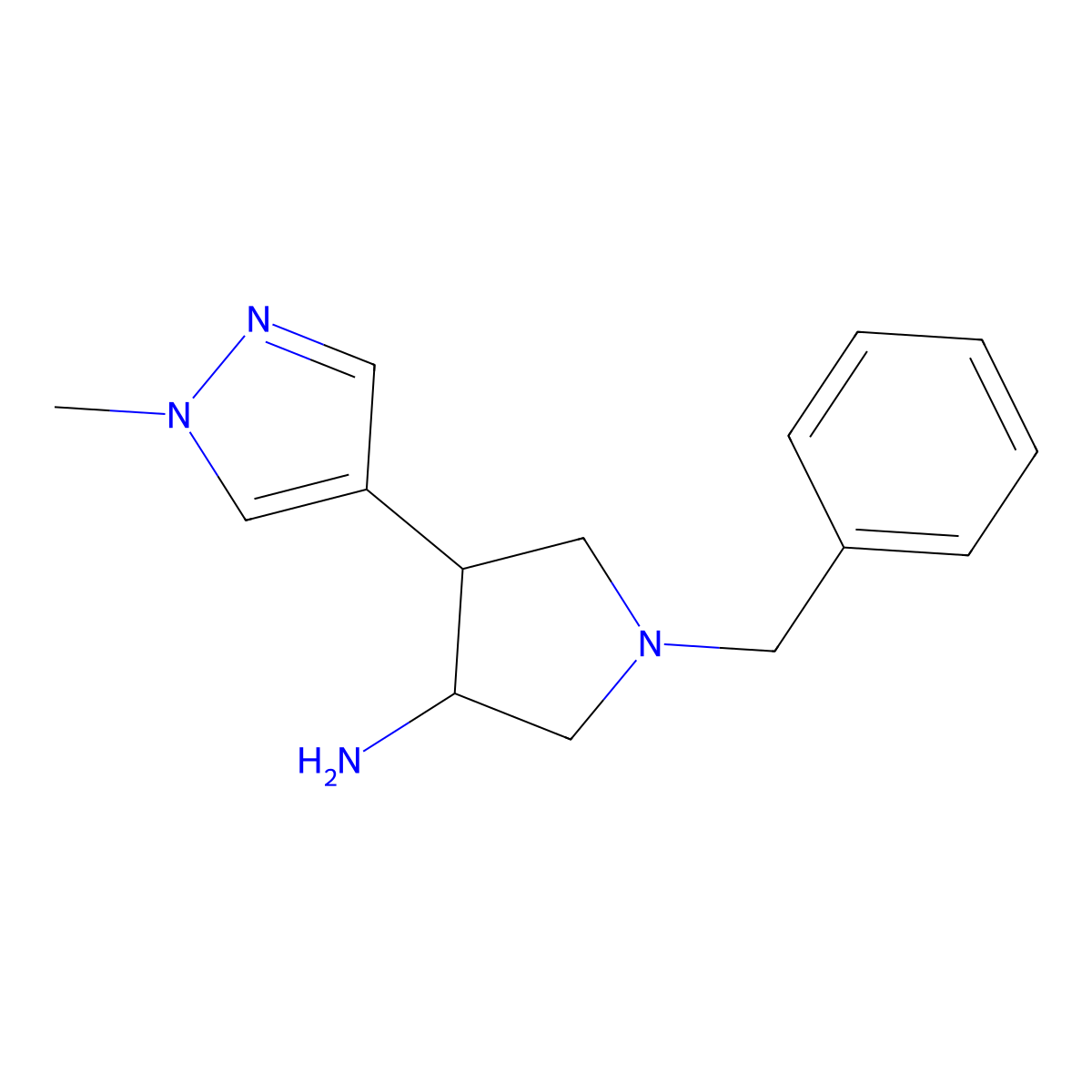 Rac-(3r,4s)-1-benzyl-4-(1-methyl-1h-pyrazol-4-yl)pyrrolidin-3-amine molecular structure, CAS 1909288-15-8