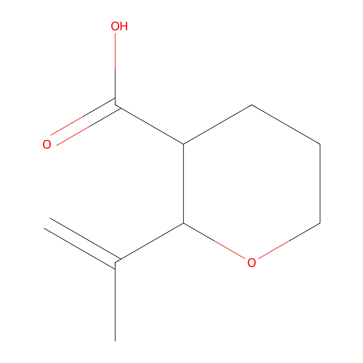 rac-(2R,3S)-2-(prop-1-en-2-yl)oxane-3-carboxylic acid molecular structure, CAS 1909288-23-8