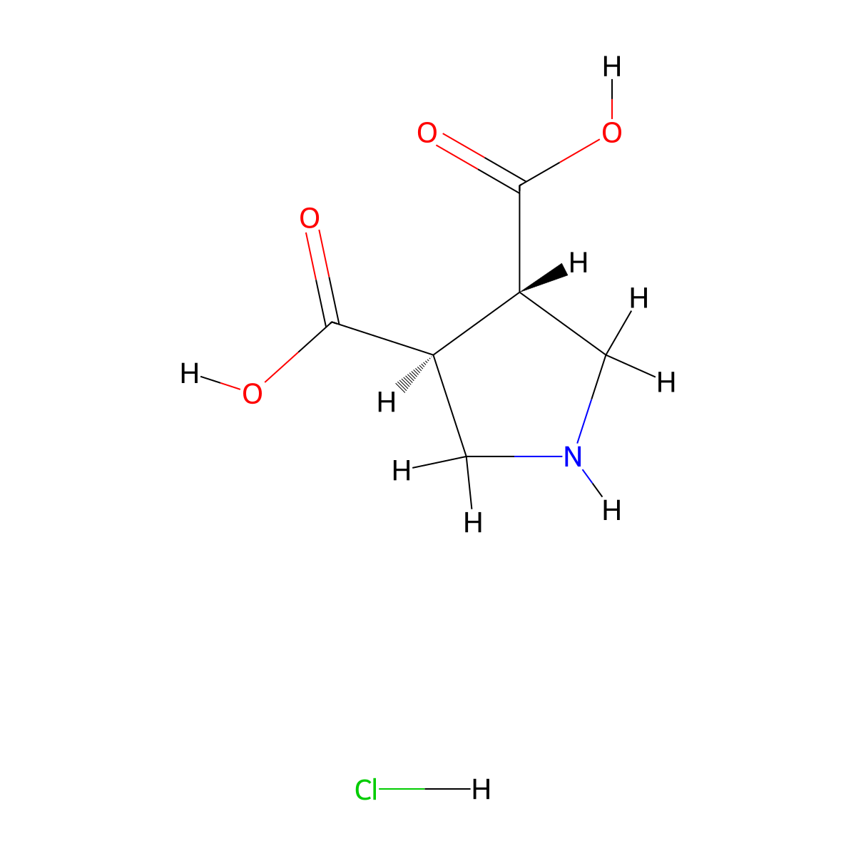 rac-(3R,4R)-pyrrolidine-3,4-dicarboxylic acid hydrochloride, trans molecular structure, CAS 1909288-35-2