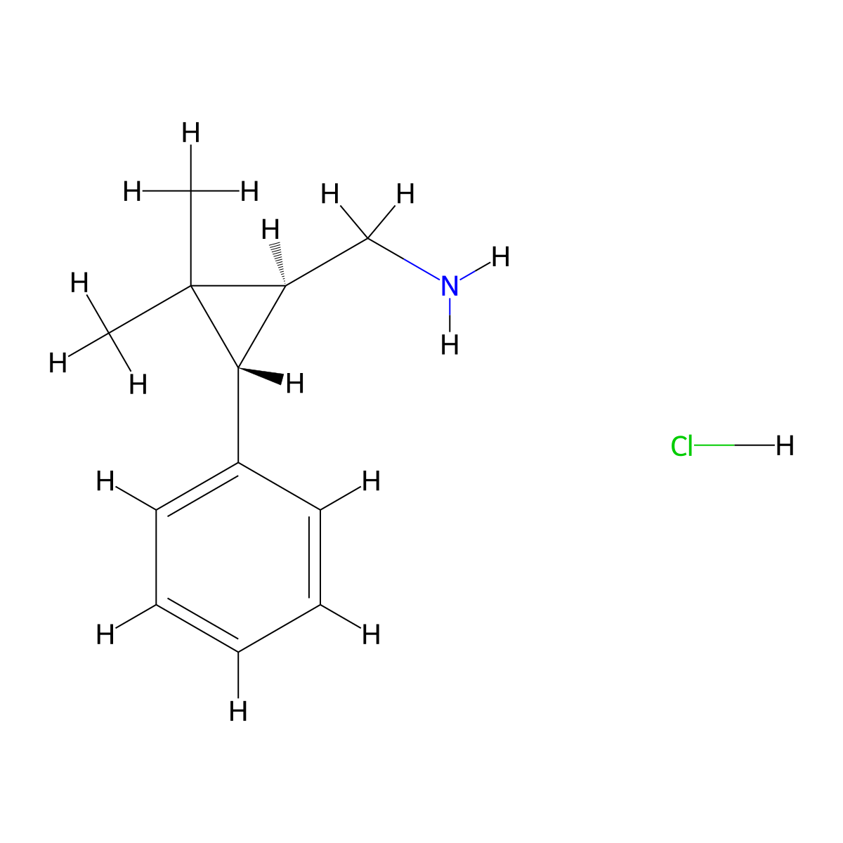 [(1S,3S)-2,2-Dimethyl-3-phenylcyclopropyl]methanamine;hydrochloride molecular structure, CAS 1909288-59-0