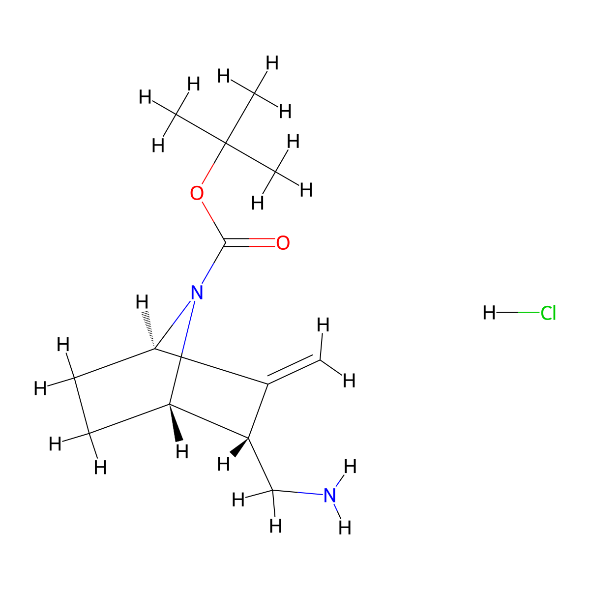 tert-butyl rac-(1S,2R,4R)-2-(aminomethyl)-3-methylene-7-azabicyclo[2.2.1]heptane-7-carboxylate hydrochloride molecular structure, CAS 1909288-65-8