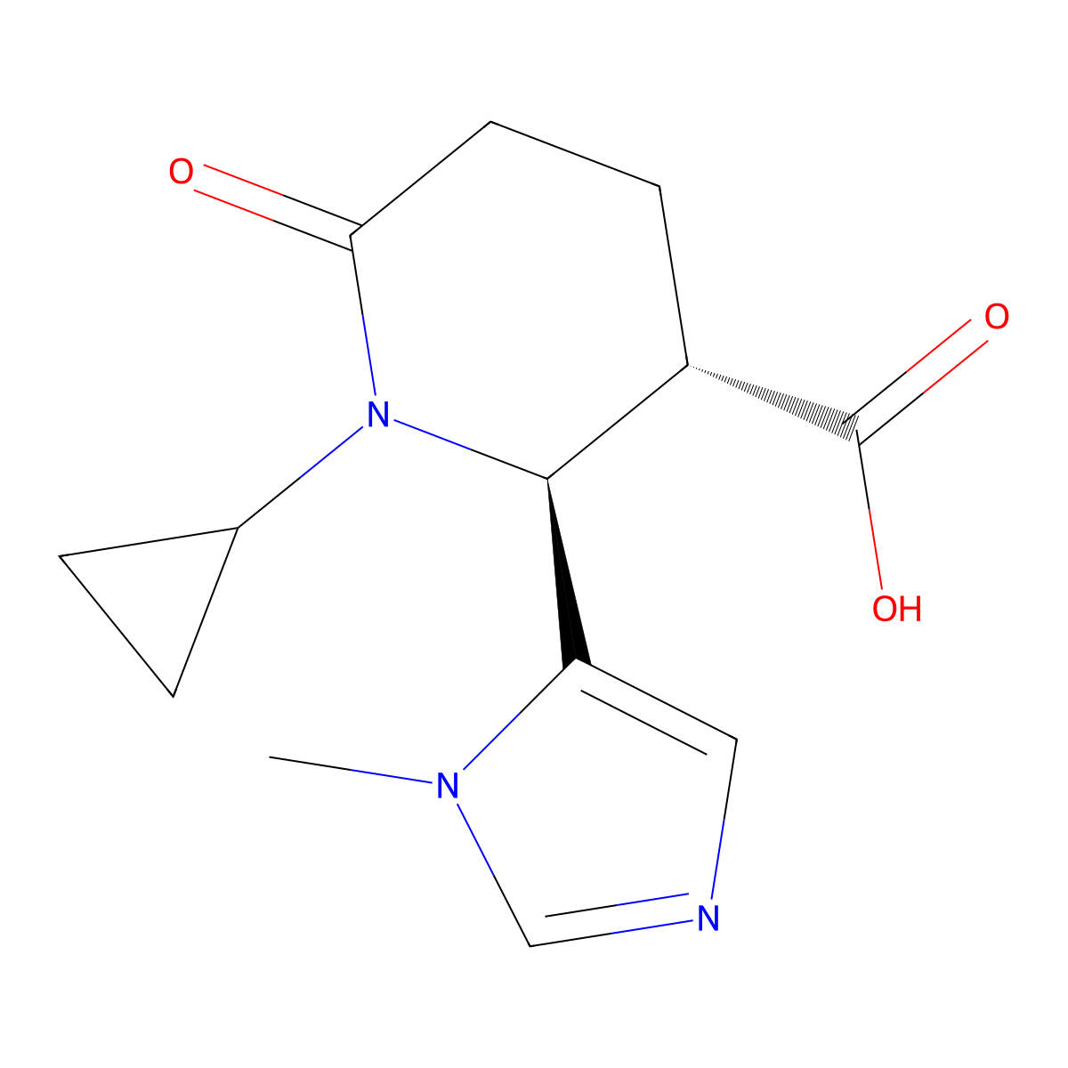 rac-(2R,3R)-1-cyclopropyl-2-(1-methyl-1H-imidazol-5-yl)-6-oxopiperidine-3-carboxylic acid, trans molecular structure, CAS 1909288-76-1