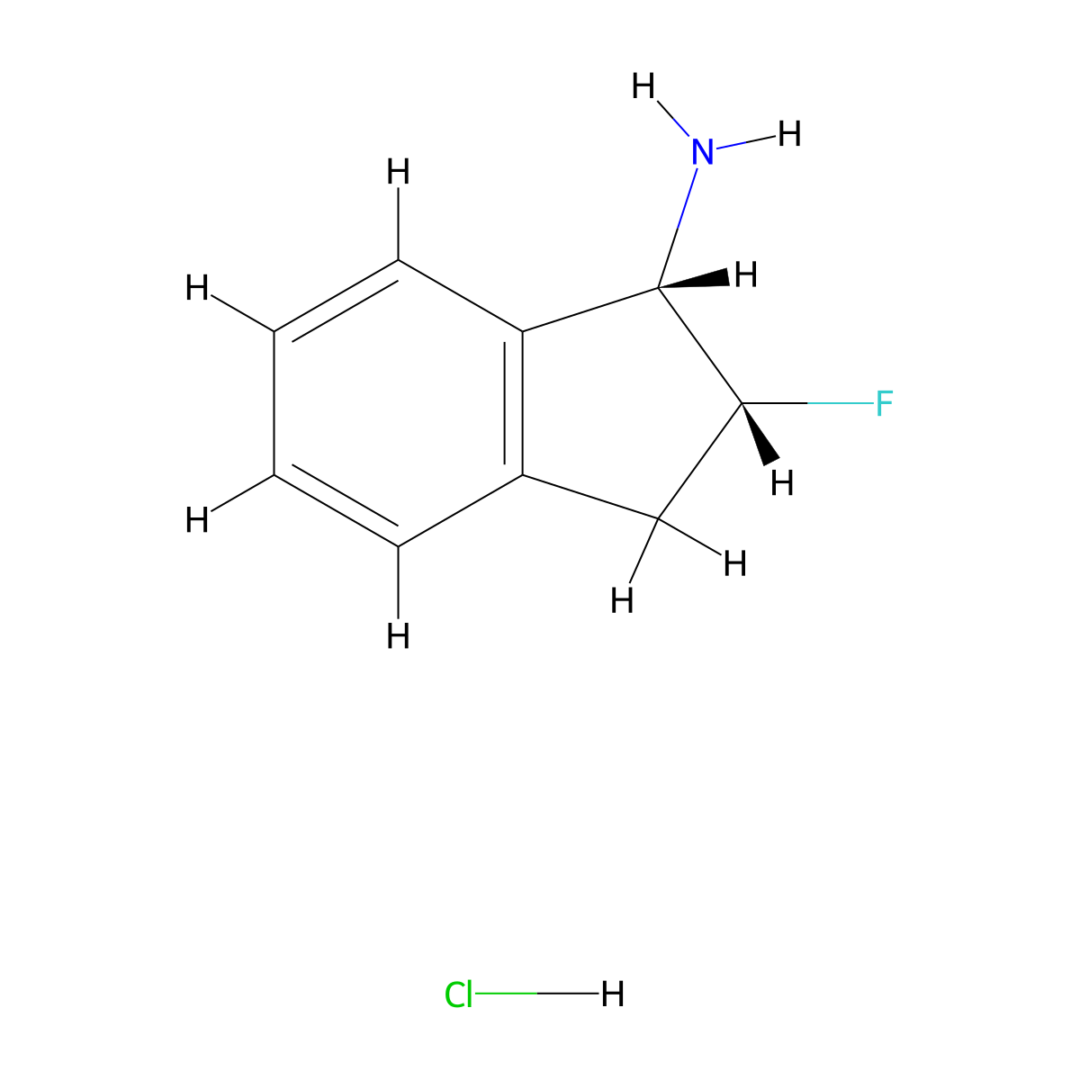 rac-(1R,2S)-2-fluoro-2,3-dihydro-1H-inden-1-amine hydrochloride, cis molecular structure, CAS 1909293-55-5
