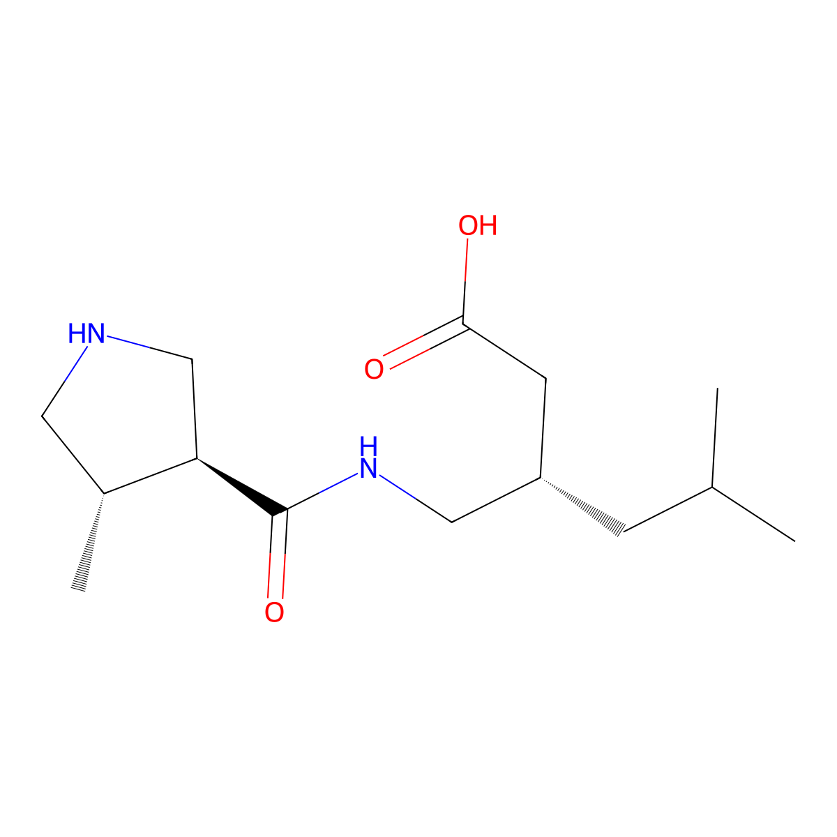 (3S)-5-methyl-3-({[(3RS,4RS)-4-methylpyrrolidin-3-yl]formamido}methyl)hexanoic acid molecular structure, CAS 1909293-59-9