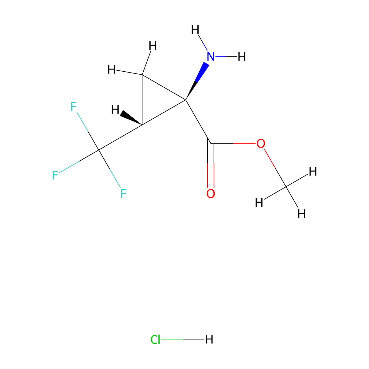 rac-methyl (1R,2R)-1-amino-2-(trifluoromethyl)cyclopropane-1-carboxylate hydrochloride molecular structure, CAS 1909293-62-4