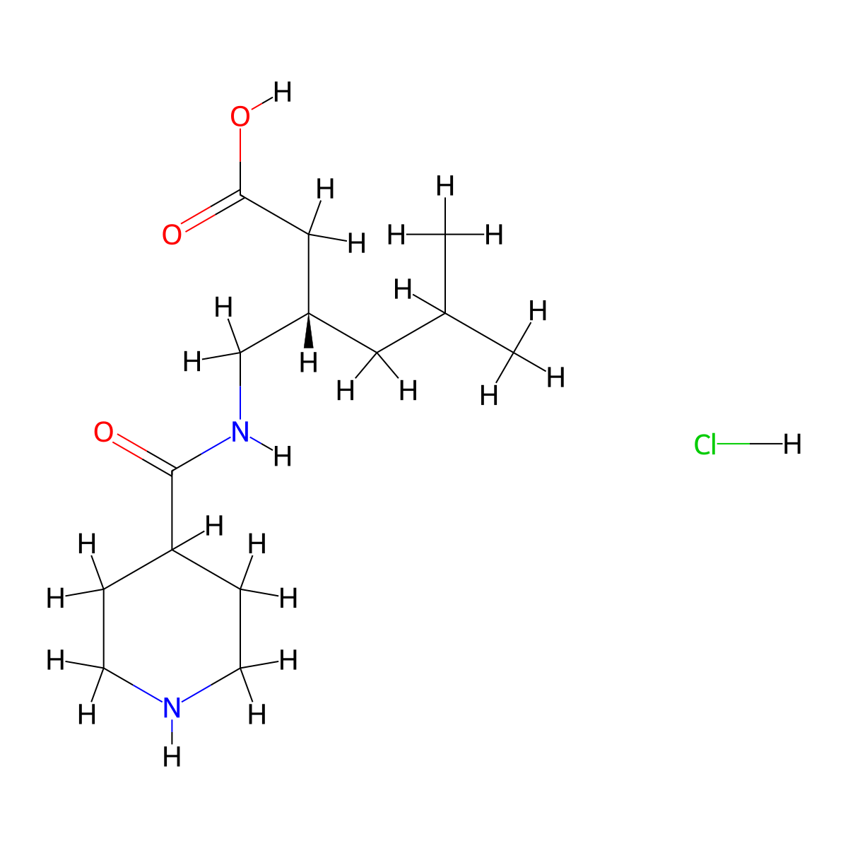 (3S)-5-methyl-3-(((piperidin-4-yl)formamido)methyl)hexanoic acid hydrochloride molecular structure, CAS 1909293-77-1