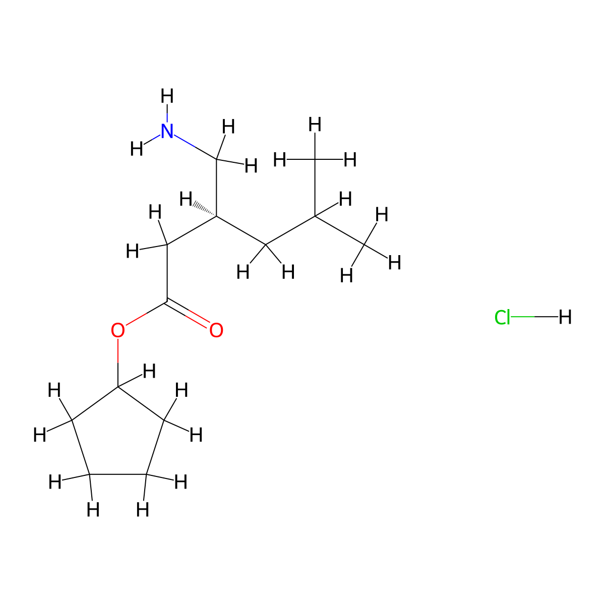 cyclopentyl (3S)-3-(aminomethyl)-5-methylhexanoate hydrochloride molecular structure, CAS 1909293-91-9