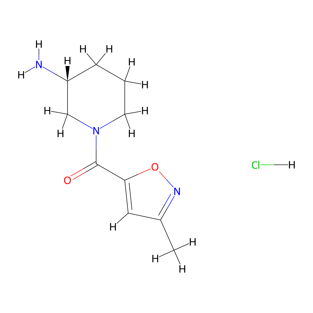 (3R)-1-(3-methyl-1,2-oxazole-5-carbonyl)piperidin-3-amine hydrochloride molecular structure, CAS 1909293-97-5