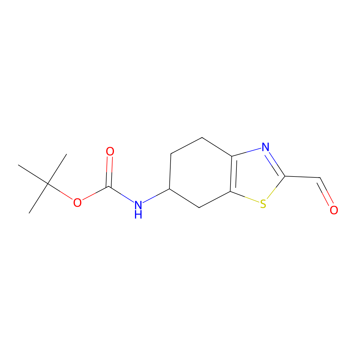 tert-butyl N-((6S)-2-formyl-4,5,6,7-tetrahydro-1,3-benzothiazol-6-yl)carbamate molecular structure, CAS 1909294-18-3