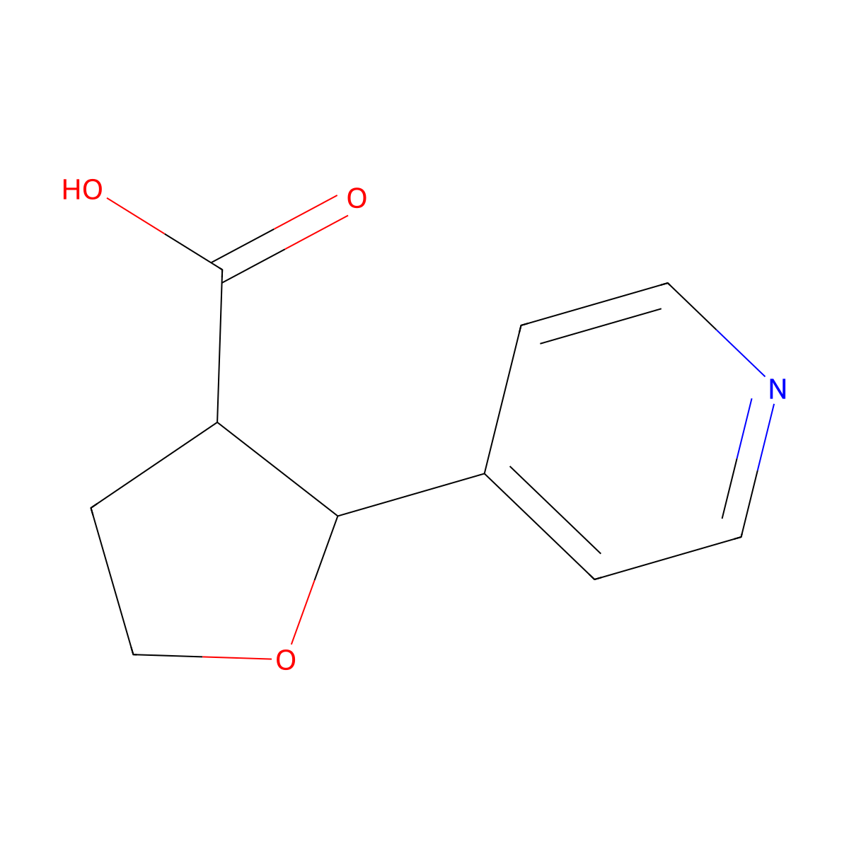 rac-(2R,3R)-2-(pyridin-4-yl)oxolane-3-carboxylic acid molecular structure, CAS 1909294-23-0