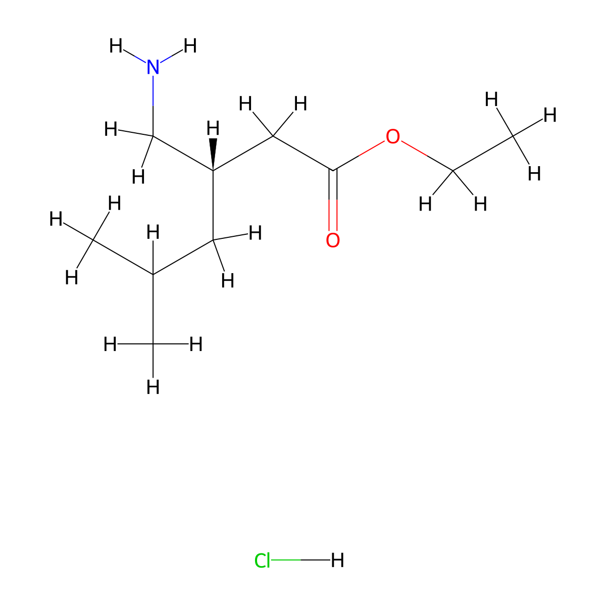 ethyl (3S)-3-(aminomethyl)-5-methylhexanoate hydrochloride molecular structure, CAS 1909294-27-4
