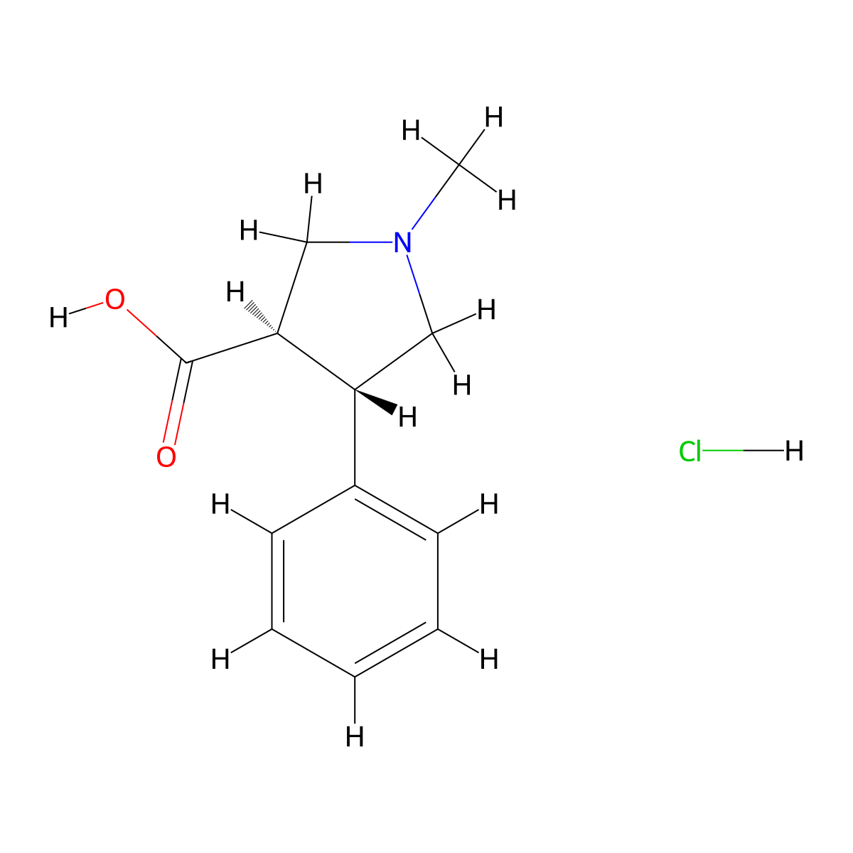 rac-(3R,4S)-1-methyl-4-phenylpyrrolidine-3-carboxylic acid hydrochloride molecular structure, CAS 1909294-35-4