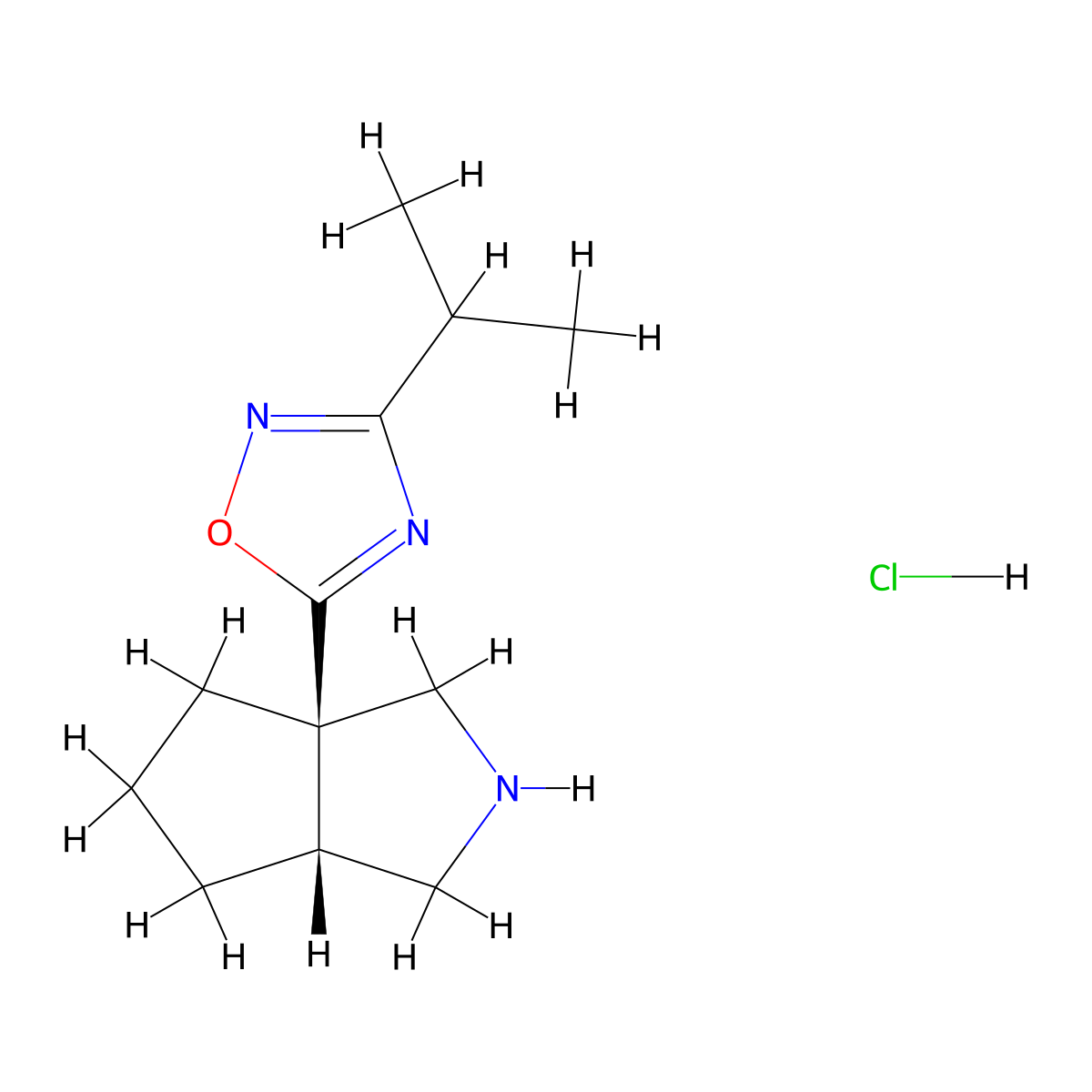 5-[(3aR,6aR)-octahydrocyclopenta[c]pyrrol-3a-yl]-3-(propan-2-yl)-1,2,4-oxadiazole hydrochloride molecular structure, CAS 1909294-58-1