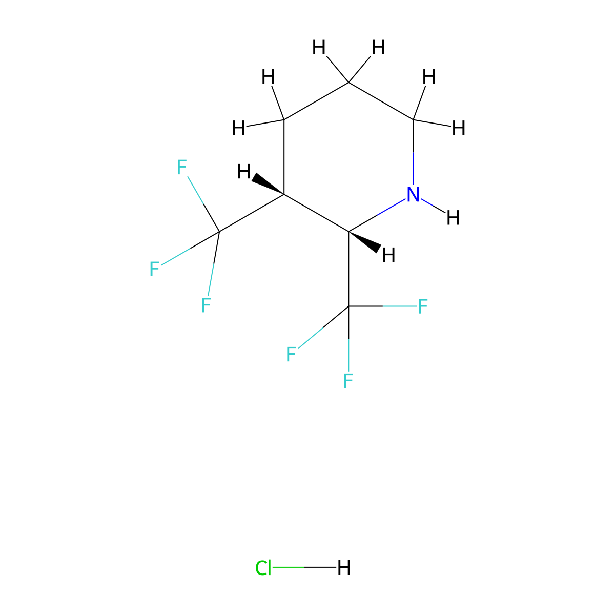 rac-(2R,3S)-2,3-bis(trifluoromethyl)piperidine hydrochloride molecular structure, CAS 1909294-72-9