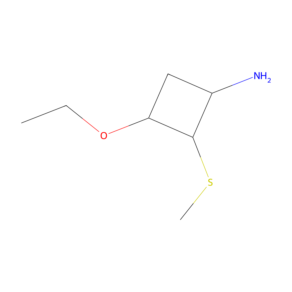 Rac-(1r,2s,3r)-3-ethoxy-2-(methylsulfanyl)cyclobutan-1-amine molecular structure, CAS 1909294-79-6