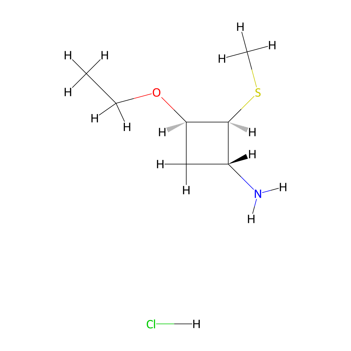 Rac-(1r,2s,3r)-3-ethoxy-2-(methylsulfanyl)cyclobutan-1-amine hydrochloride molecular structure, CAS 1909294-80-9