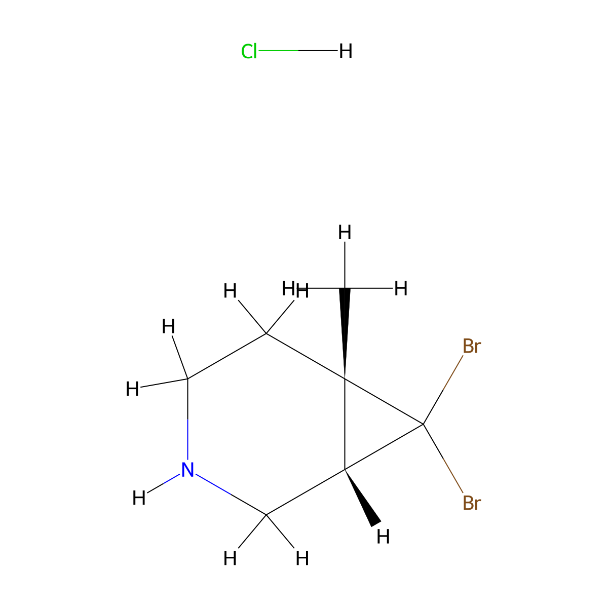 rac-(1R,6R)-7,7-dibromo-6-methyl-3-azabicyclo[4.1.0]heptane hydrochloride, cis molecular structure, CAS 1909294-91-2