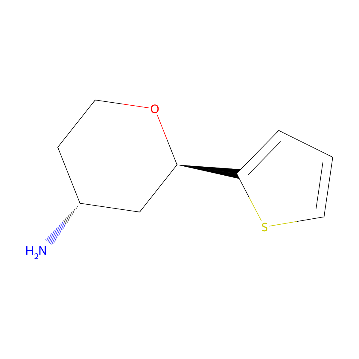 rac-(2R,4R)-2-(thiophen-2-yl)oxan-4-amine molecular structure, CAS 1909294-98-9
