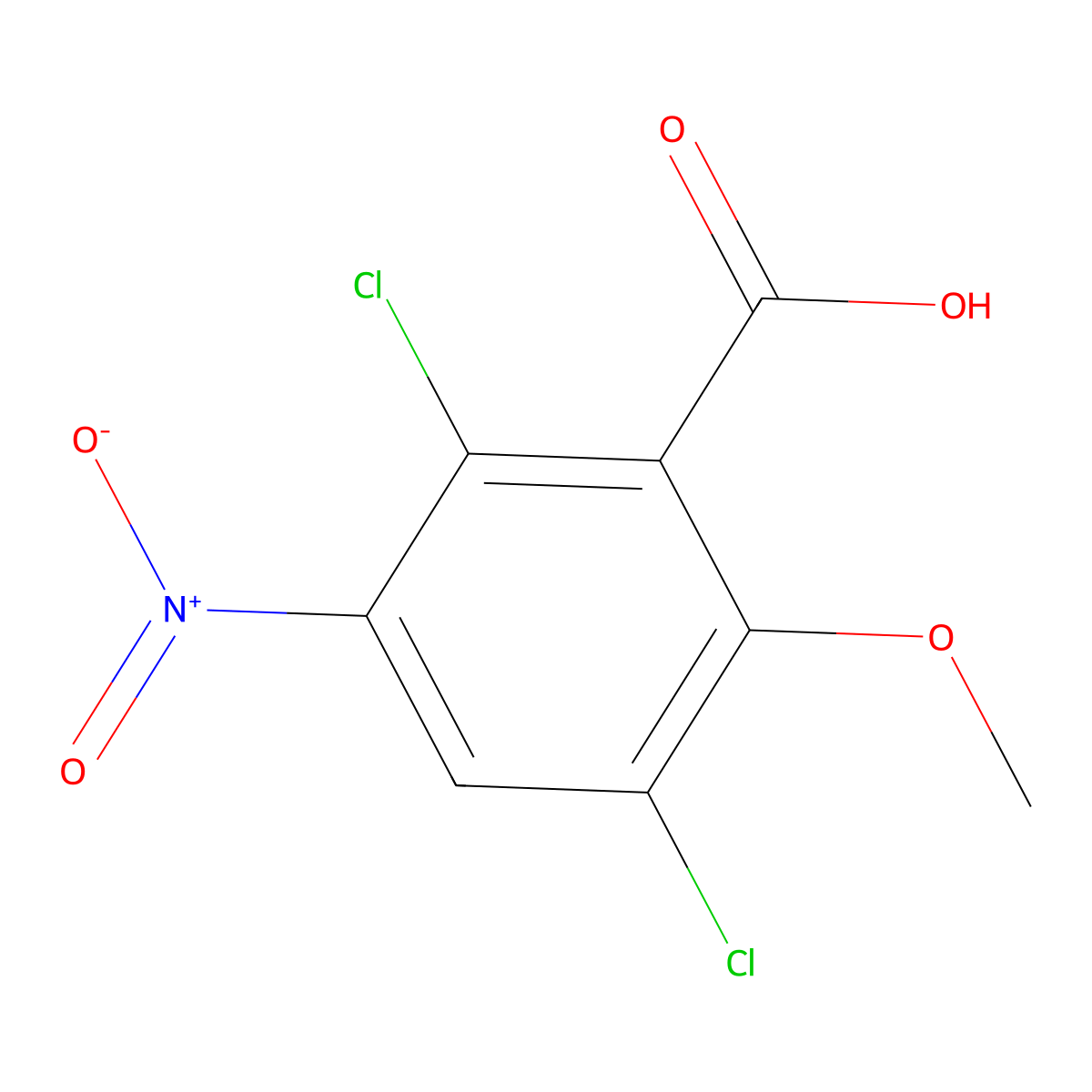 2,5-Dichloro-6-methoxy-3-nitrobenzoic acid molecular structure, CAS 19093-87-9