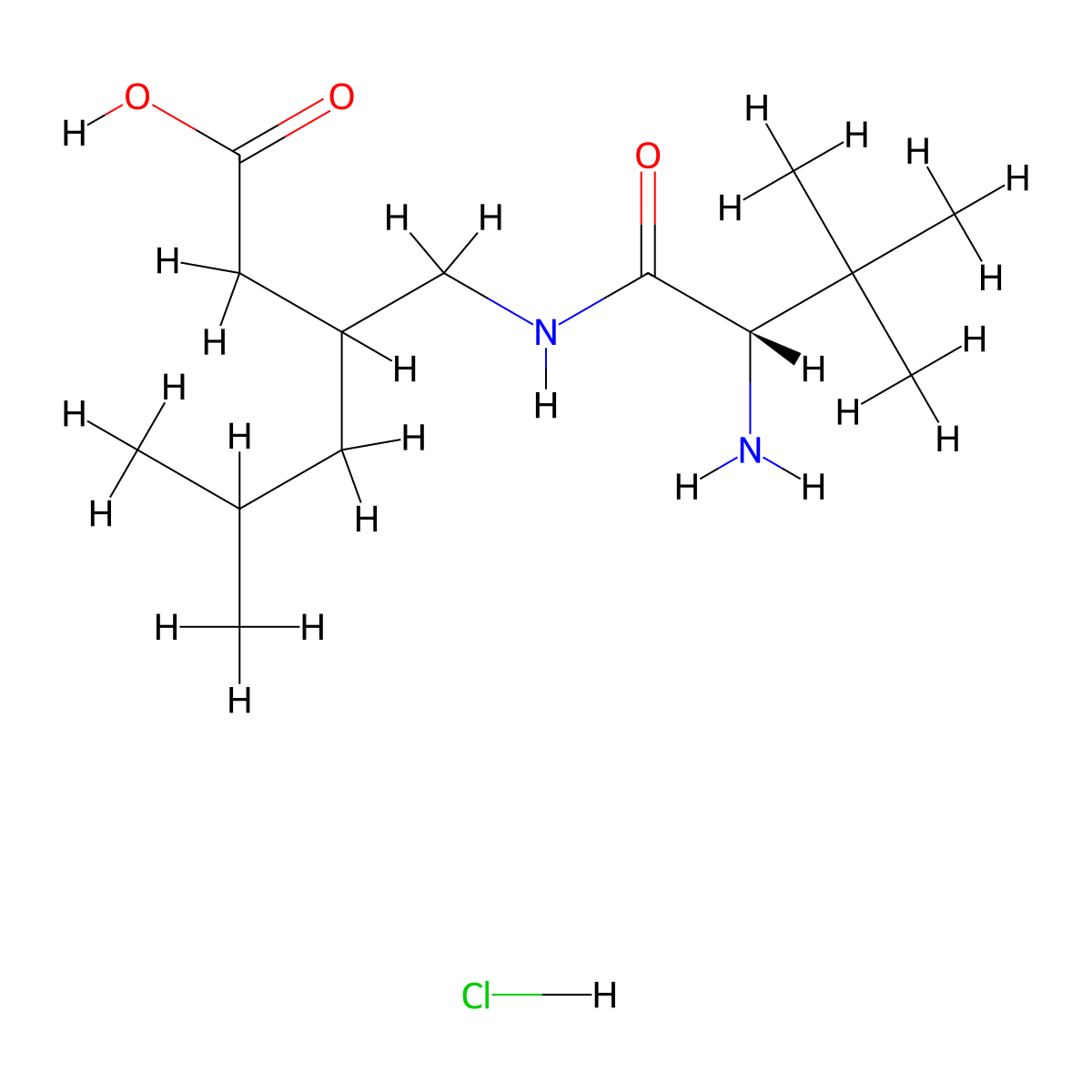3-{[(2S)-2-amino-3,3-dimethylbutanamido]methyl}-5-methylhexanoic acid hydrochloride molecular structure, CAS 1909301-26-3