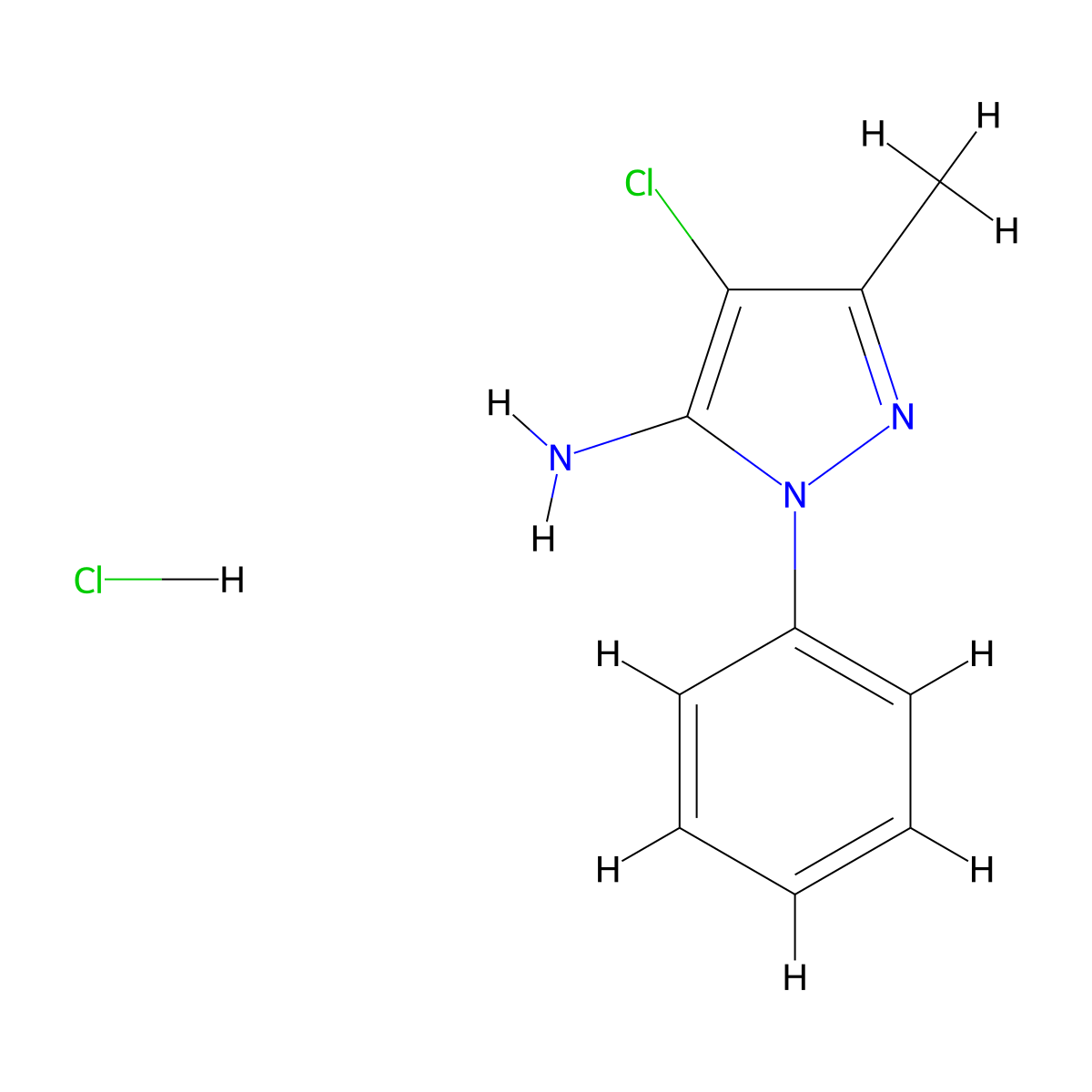 4-chloro-3-methyl-1-phenyl-1H-pyrazol-5-amine hydrochloride molecular structure, CAS 1909305-34-5