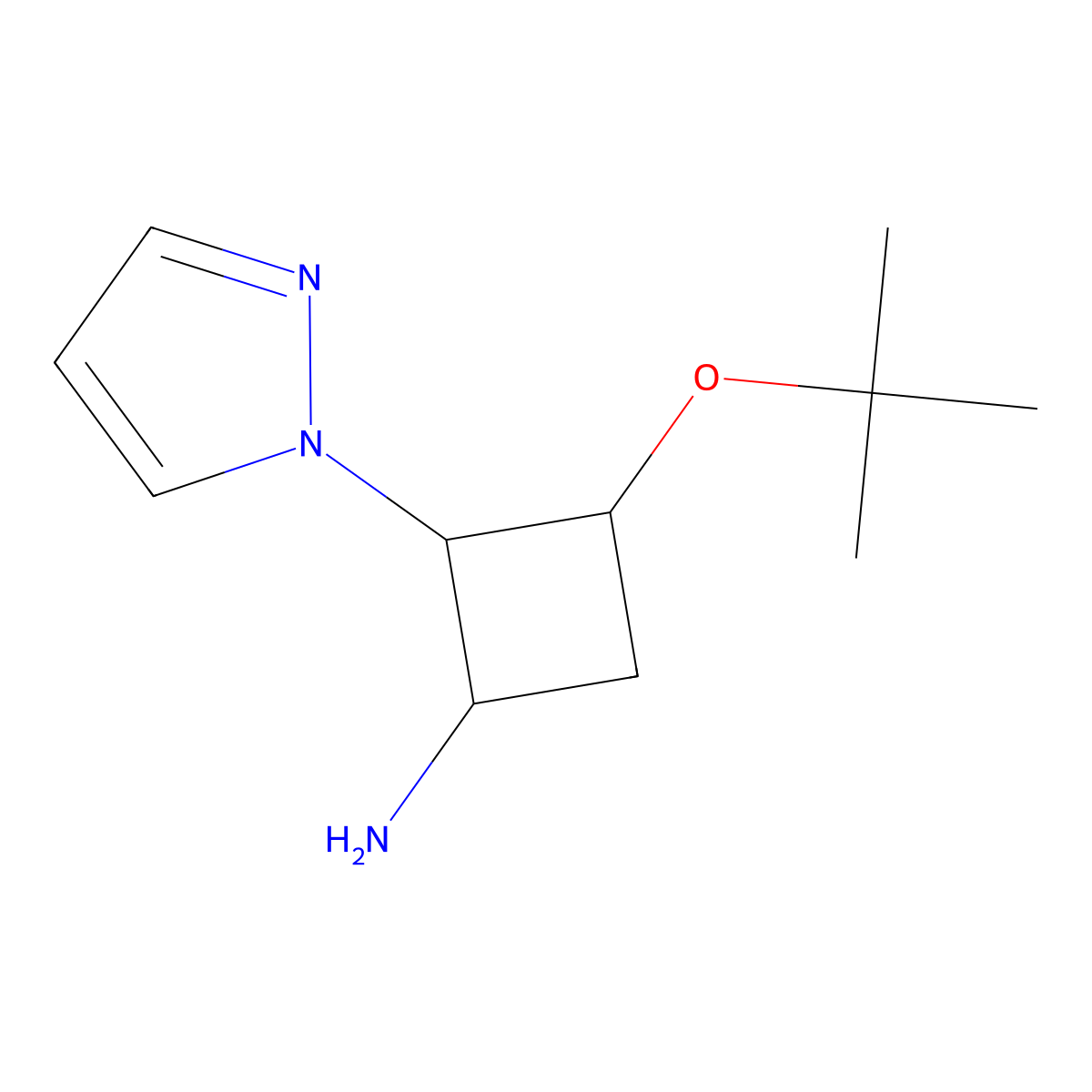 3-(tert-butoxy)-2-(1H-pyrazol-1-yl)cyclobutan-1-amine molecular structure, CAS 1909305-47-0