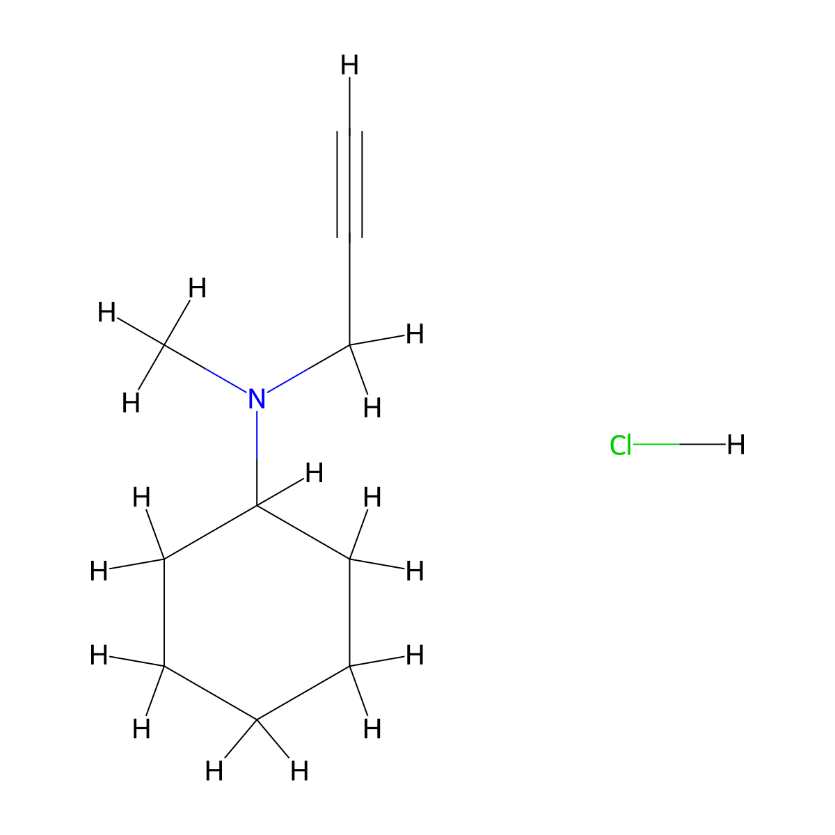 N-methyl-N-(prop-2-yn-1-yl)cyclohexanamine hydrochloride molecular structure, CAS 1909305-65-2
