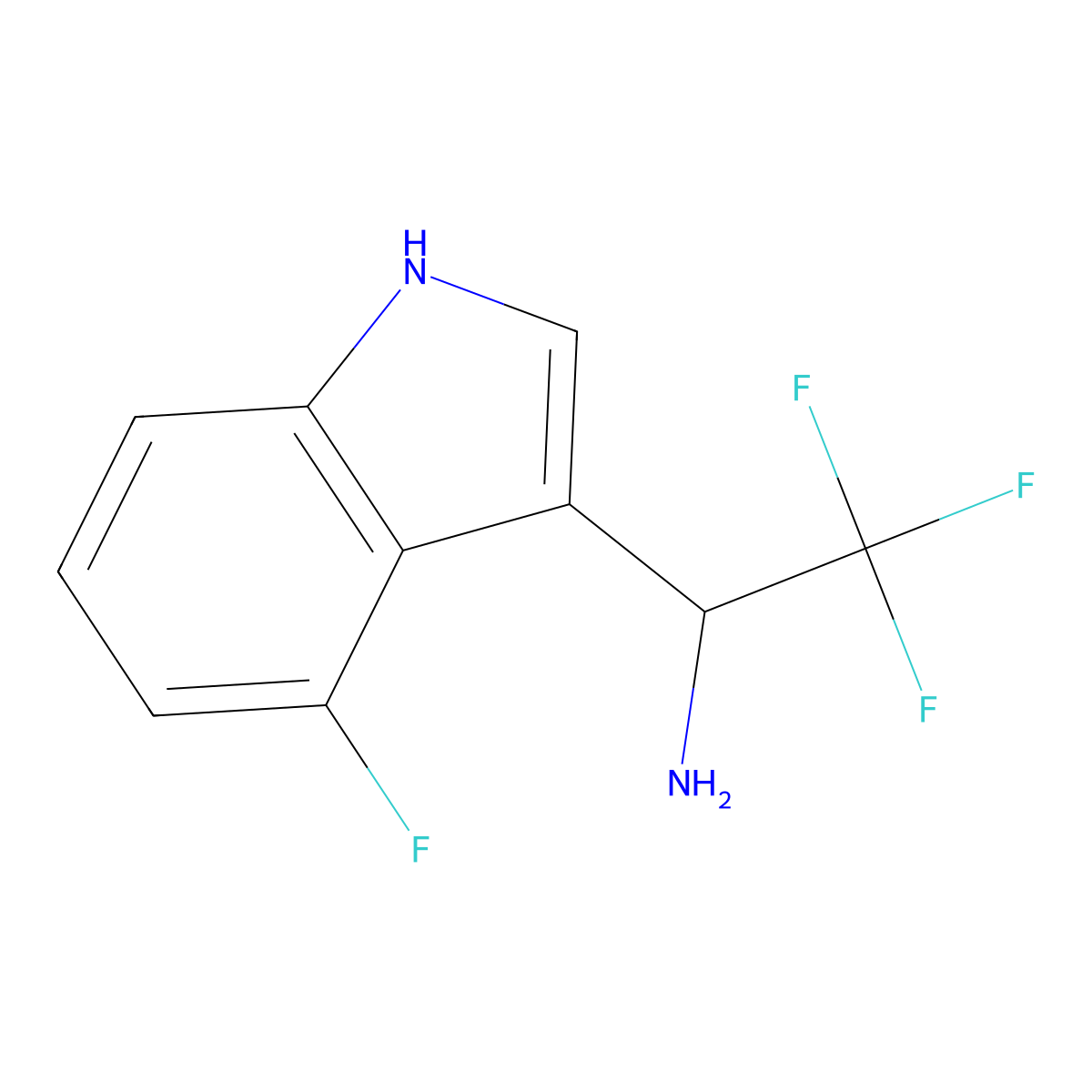 2,2,2-trifluoro-1-(4-fluoro-1H-indol-3-yl)ethan-1-amine molecular structure, CAS 1909306-14-4