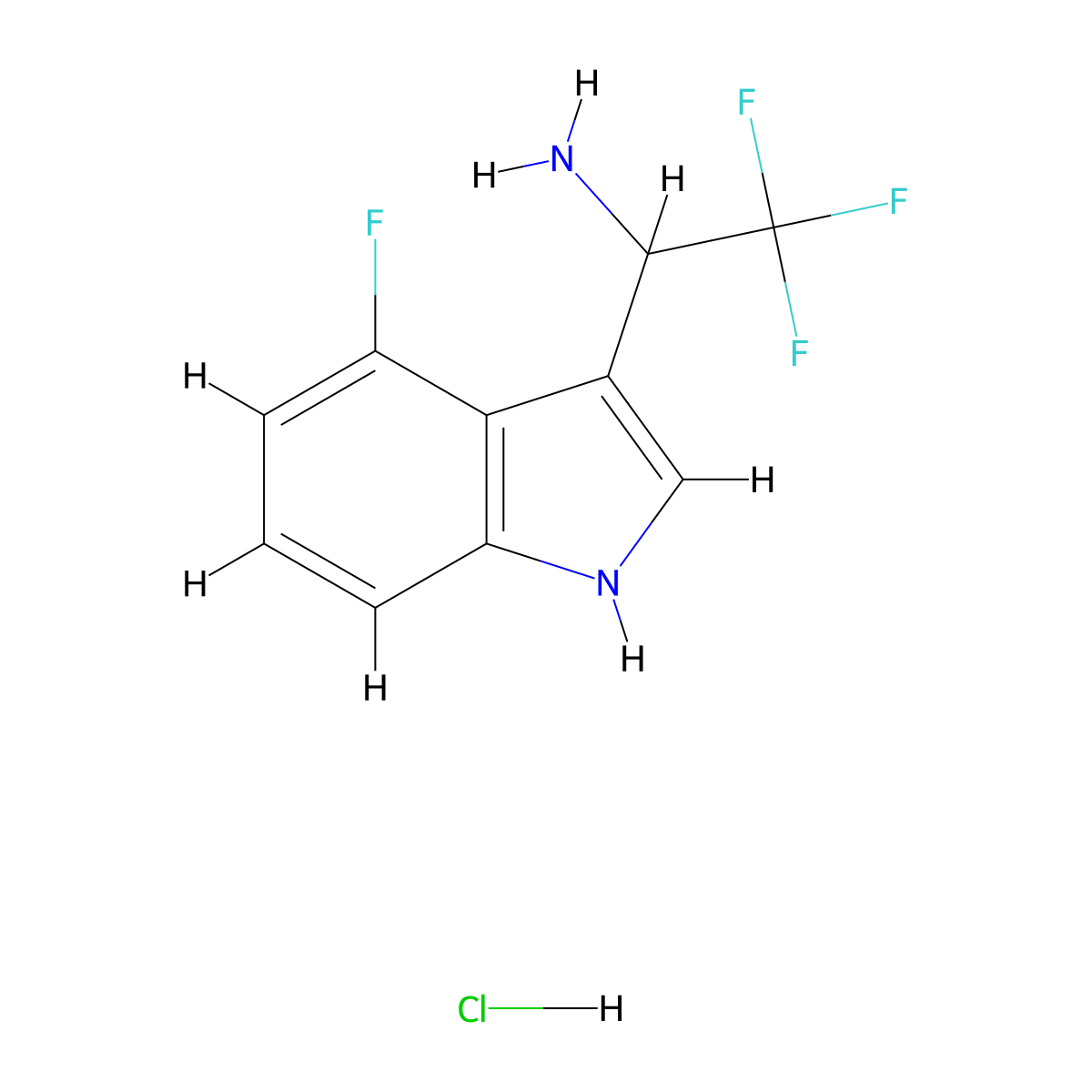2,2,2-trifluoro-1-(4-fluoro-1H-indol-3-yl)ethan-1-amine hydrochloride molecular structure, CAS 1909306-15-5