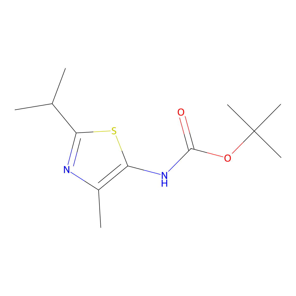 tert-butyl N-[4-methyl-2-(propan-2-yl)-1,3-thiazol-5-yl]carbamate molecular structure, CAS 1909306-41-7