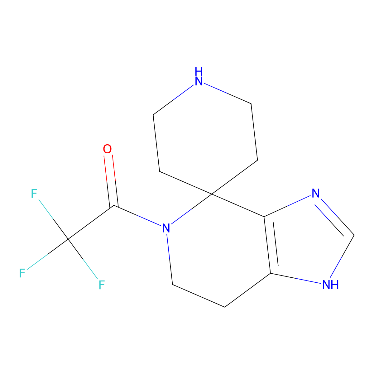 2,2,2-Trifluoro-1-{1,5,6,7-tetrahydrospiro[imidazo[4,5-c]pyridine-4,4'-piperidine]-5-yl}ethan-1-one molecular structure, CAS 1909306-51-9